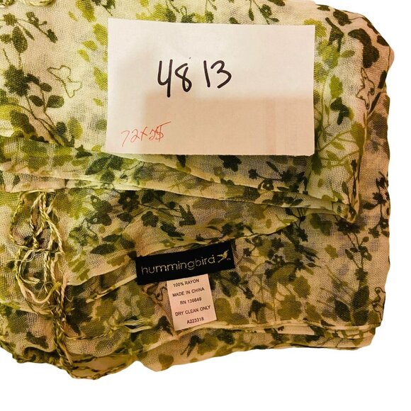 #4813 Hummingbird Large green Rayon carf 72x25 - Picture 7 of 7